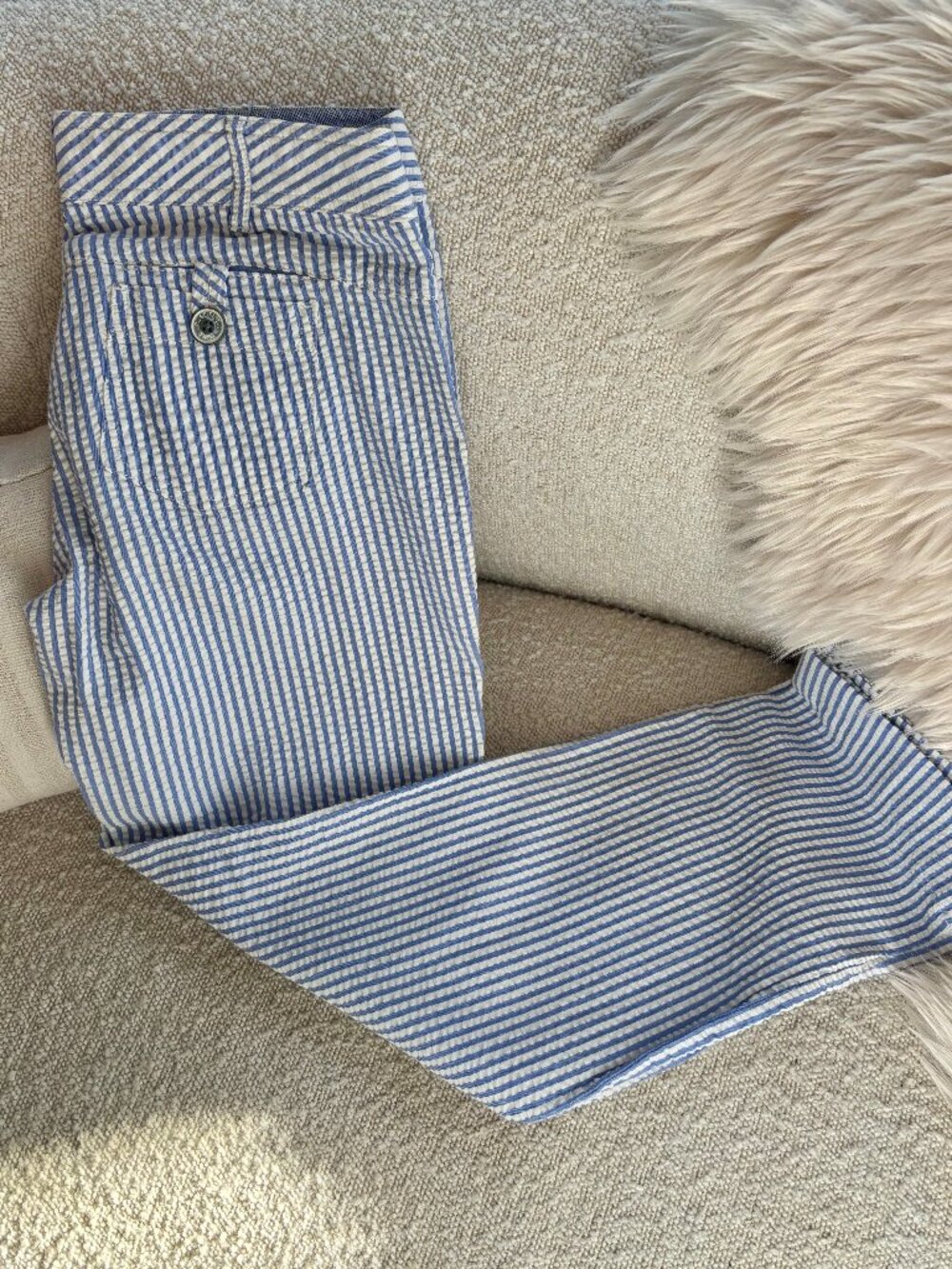 Rose & Pistol Blue White Seersucker Pants | Size 6 | Preppy Classic